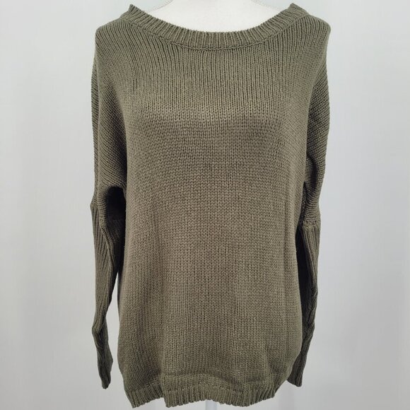 Olive Green Sweater with Distressed Back - Picture 2 of 7